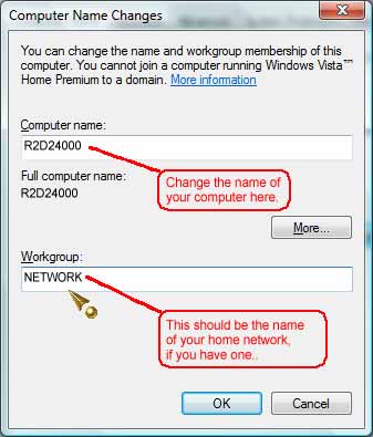 Computer Name Change dialogue box