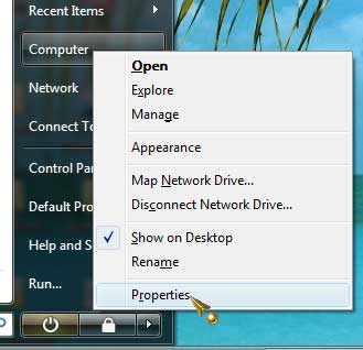 Computer Properties right-click dialogue box